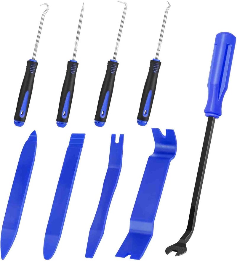 GLK Auto Trim Removal Tool Set Pry Tool Kit, Door Panel Removal Tool, Fasteners Remover,Automotive Hook Set, Car Auto Oil Seal/O-Ring Seal Gasket Mini Precision Hooks - 9pcs Blue - Image 1